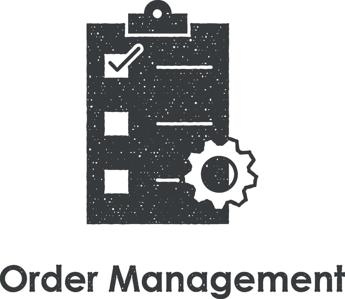 paper, settings, order management vector icon illustration with stamp effect