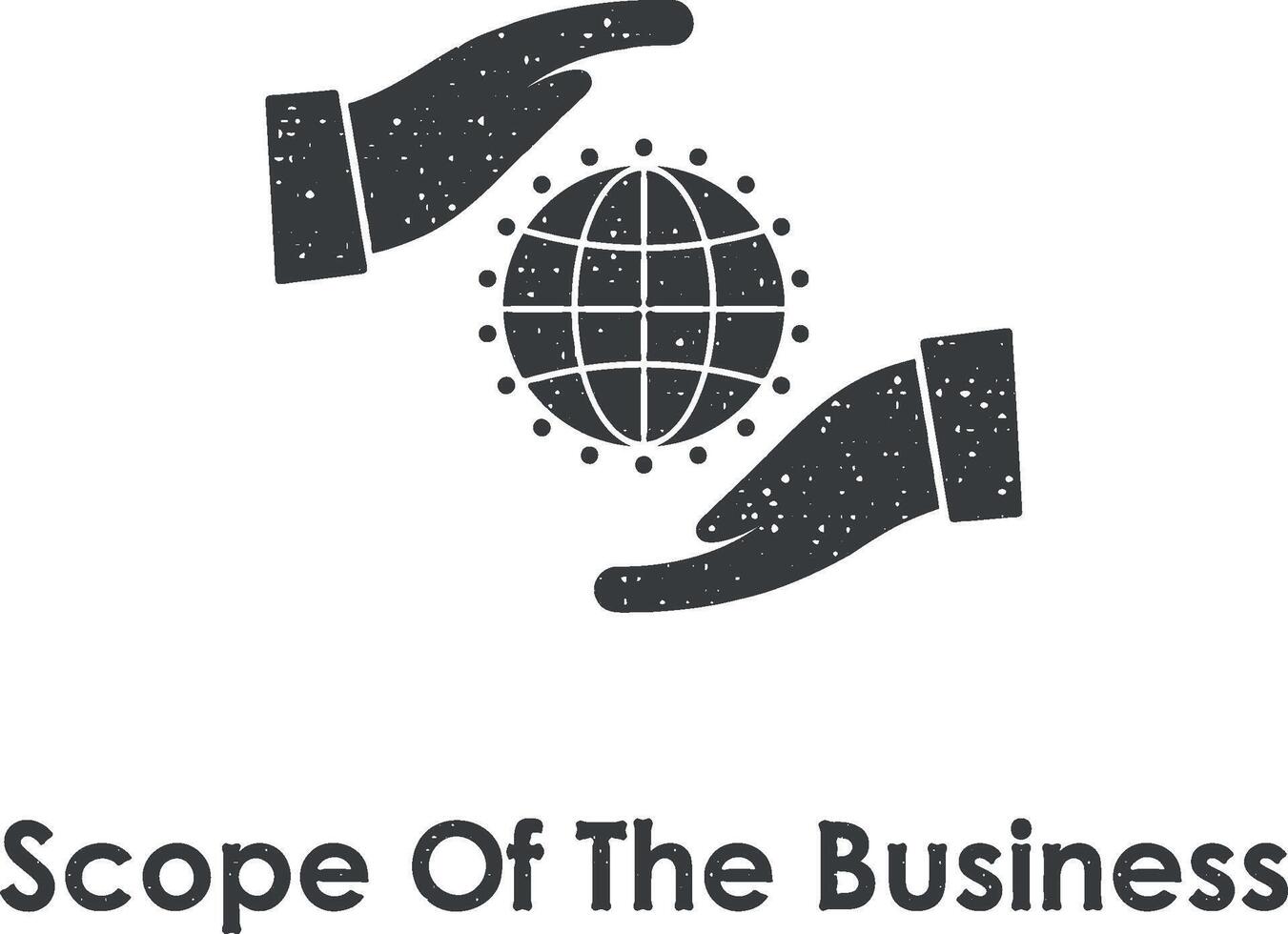 hand, world, scope of the business vector icon illustration with stamp effect