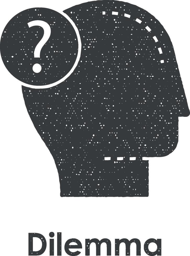 head, man, question vector icon illustration with stamp effect