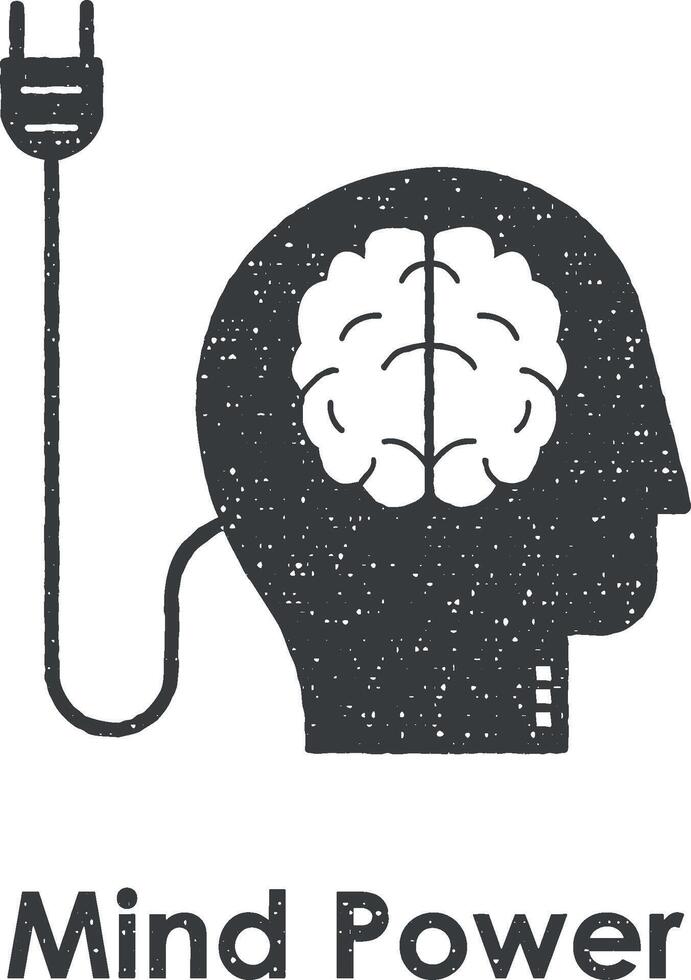 hombre, cerebro, enchufe vector icono ilustración con sello efecto