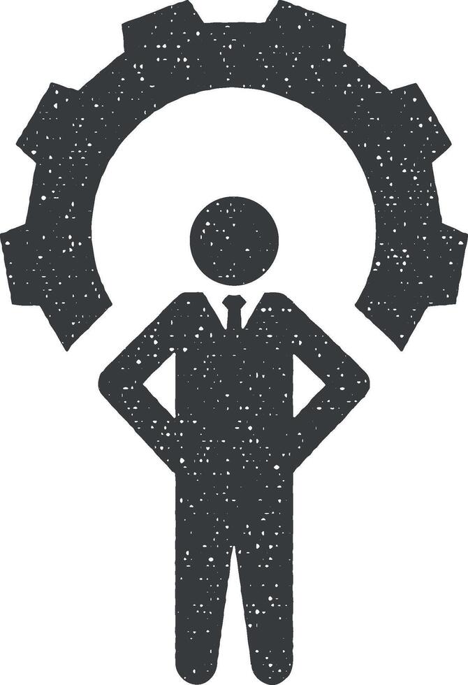 engranaje, líder, configuración, negocio vector icono ilustración con sello efecto