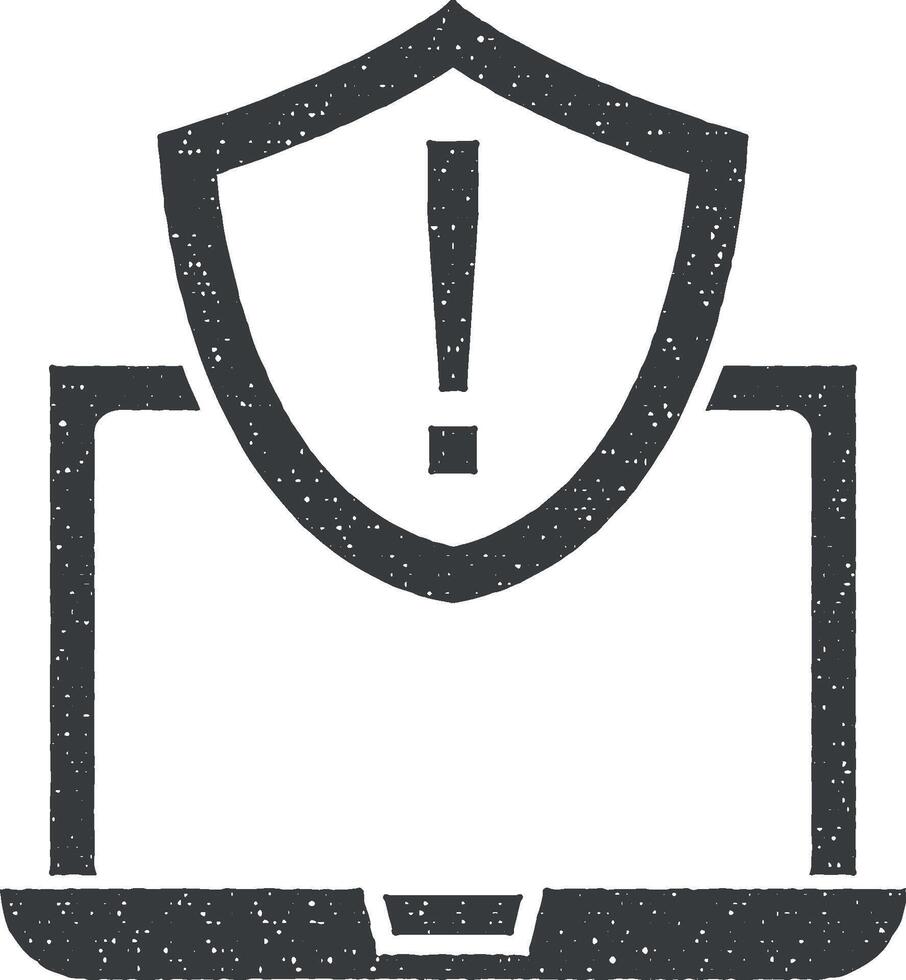 Ecommerce, protection, laptop vector icon illustration with stamp effect