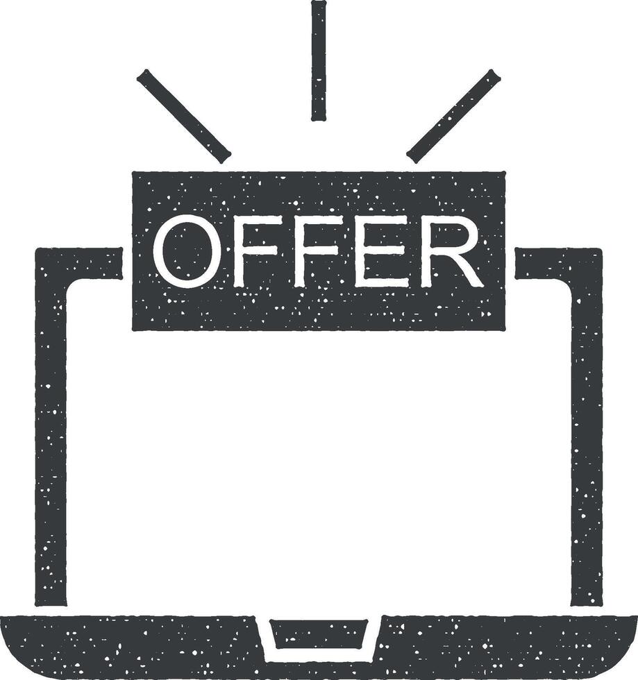 Ecommerce, offer, laptop vector icon illustration with stamp effect