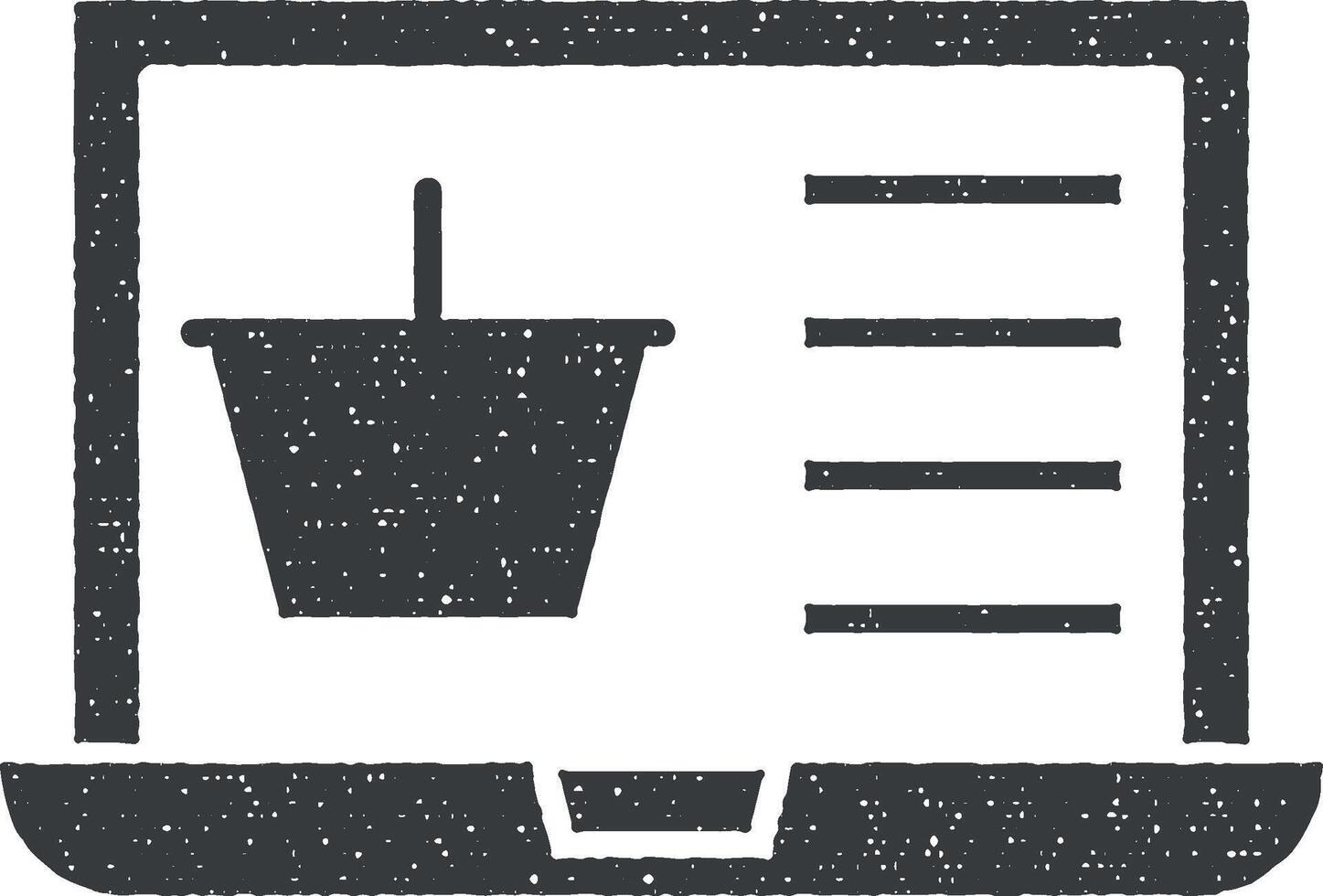 comercio electrónico, compras, ordenador portátil vector icono ilustración con sello efecto