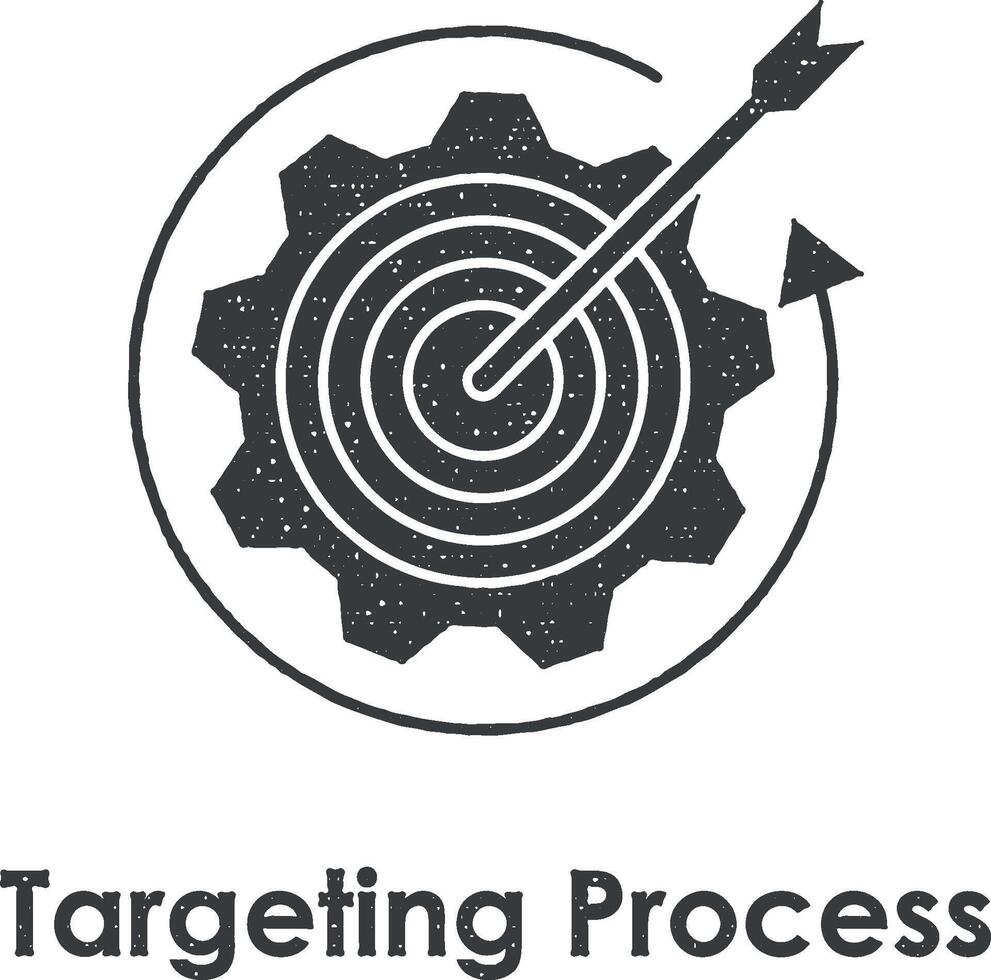 target, arrow, targeting process vector icon illustration with stamp effect