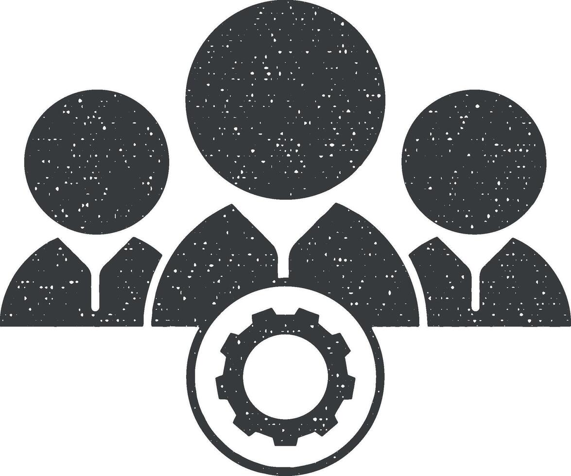 team, gear, setting, business vector icon illustration with stamp effect
