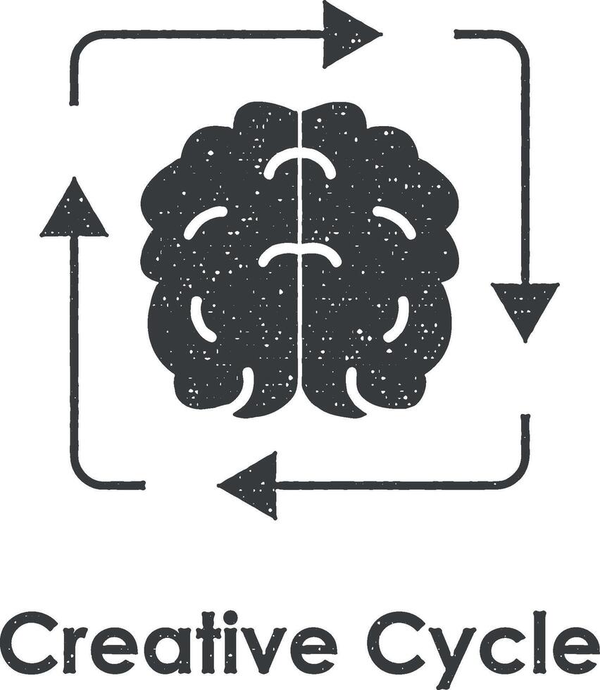 brain, arrow, creative cycle vector icon illustration with stamp effect