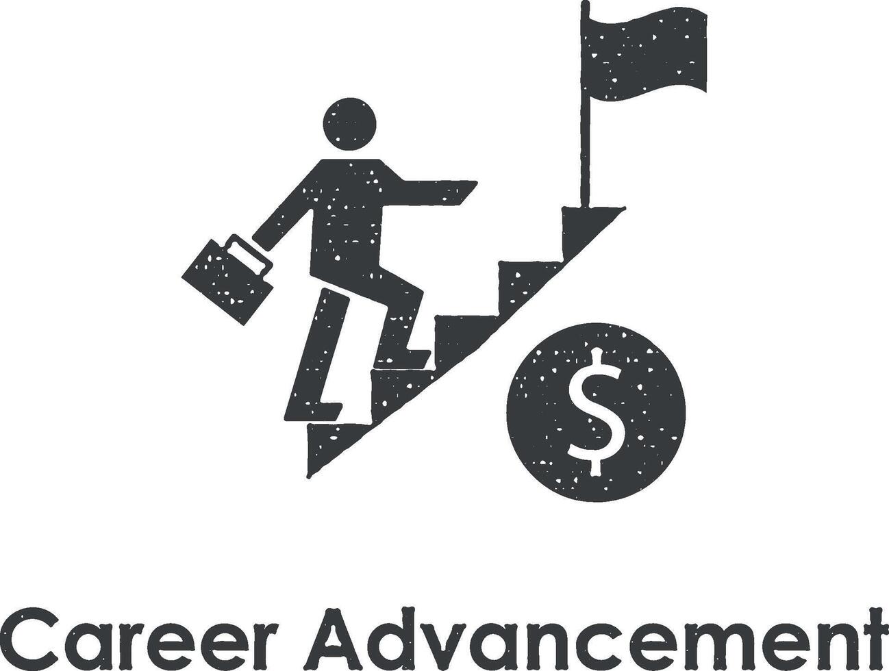 stairs, businessman, career advancement vector icon illustration with stamp effect