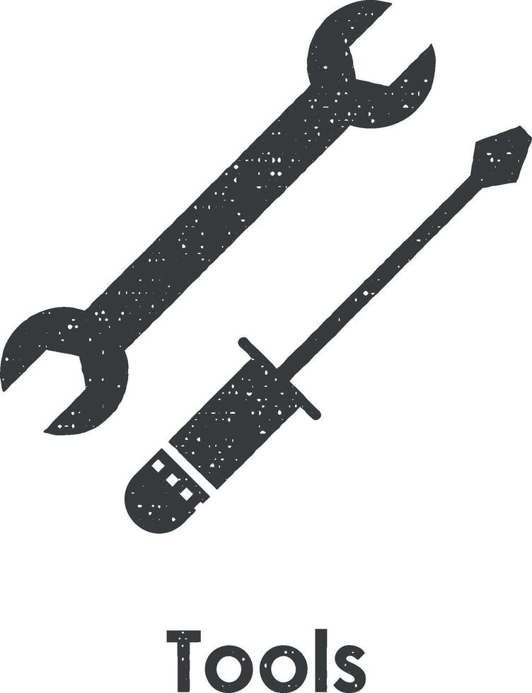 wrench, screwdriver vector icon illustration with stamp effect