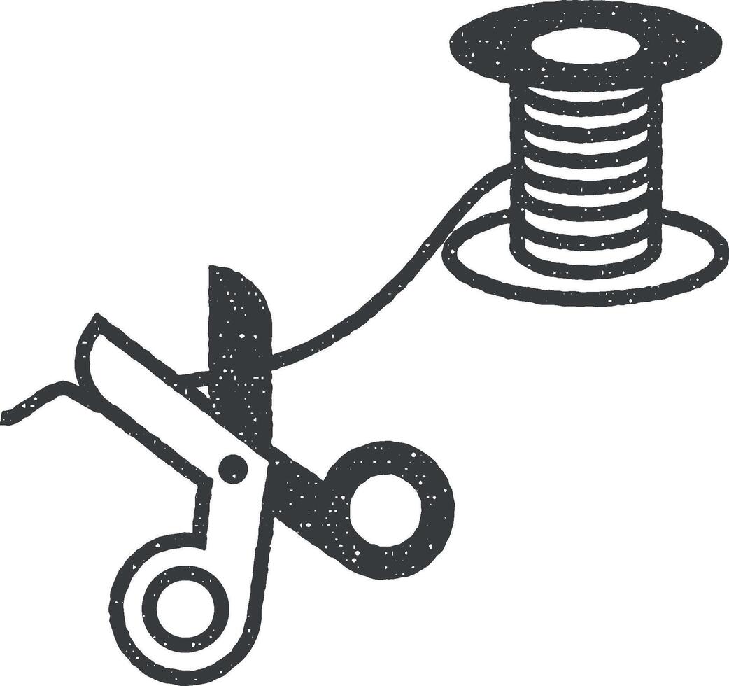 scissors, thread vector icon illustration with stamp effect