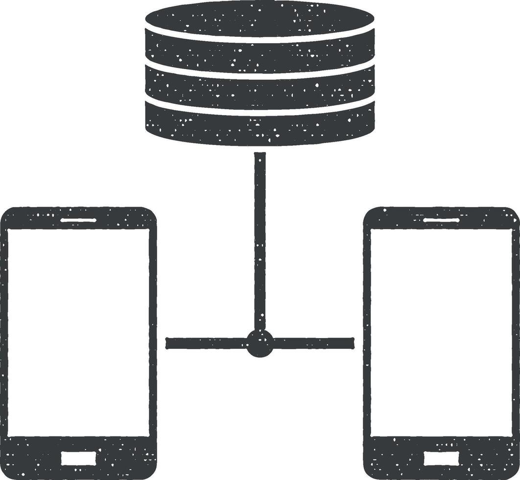 data, phone, network vector icon illustration with stamp effect