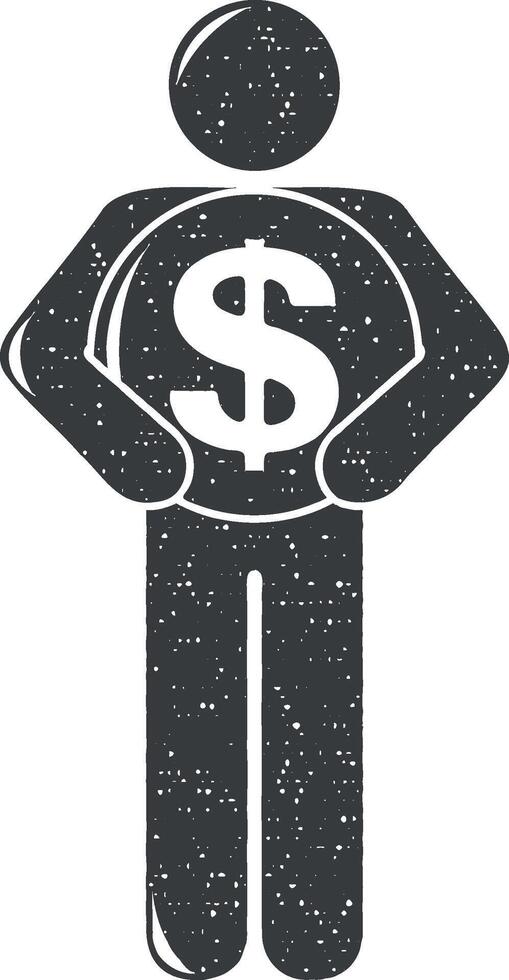 man holds a dollar coin vector icon illustration with stamp effect