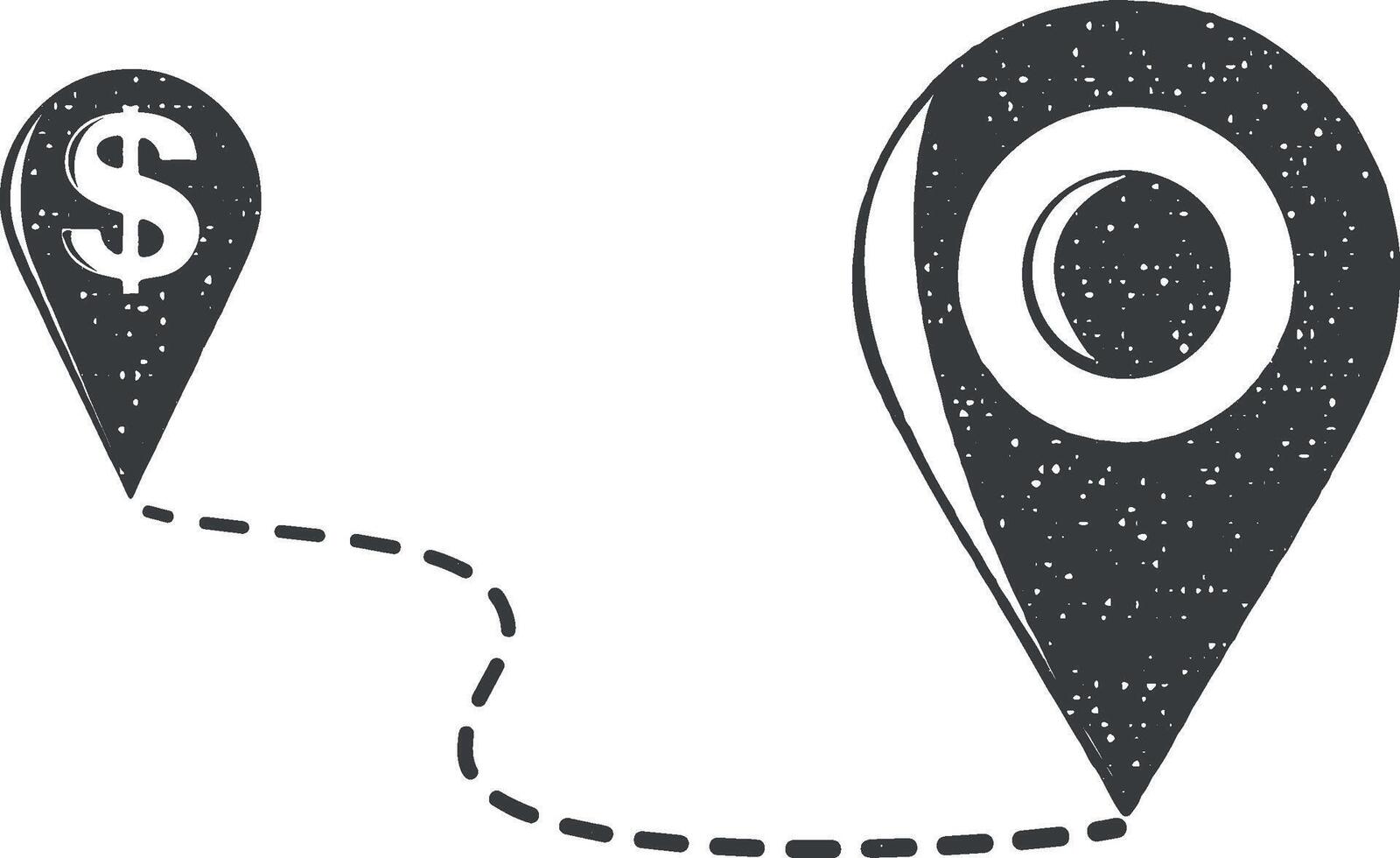 pin on the map and pin a dollar vector icon illustration with stamp effect