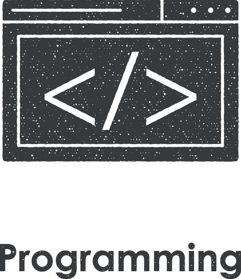 web browser, coding vector icon illustration with stamp effect