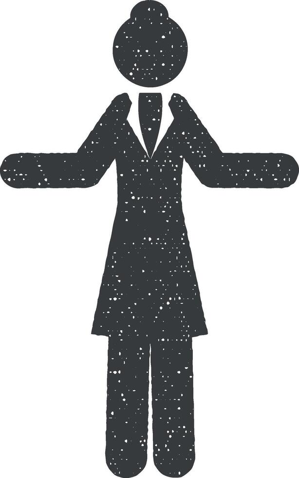 talking, businesswoman icon vector illustration in stamp style