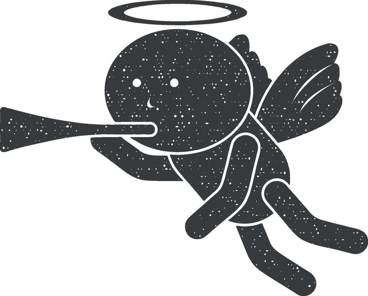 angel with a trumpet vector icon illustration with stamp effect