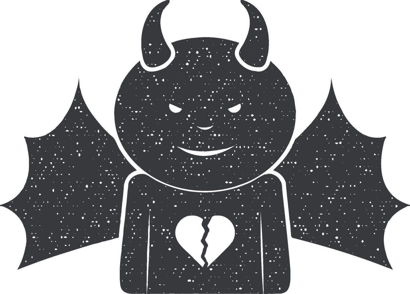 a demon with a broken heart vector icon illustration with stamp effect