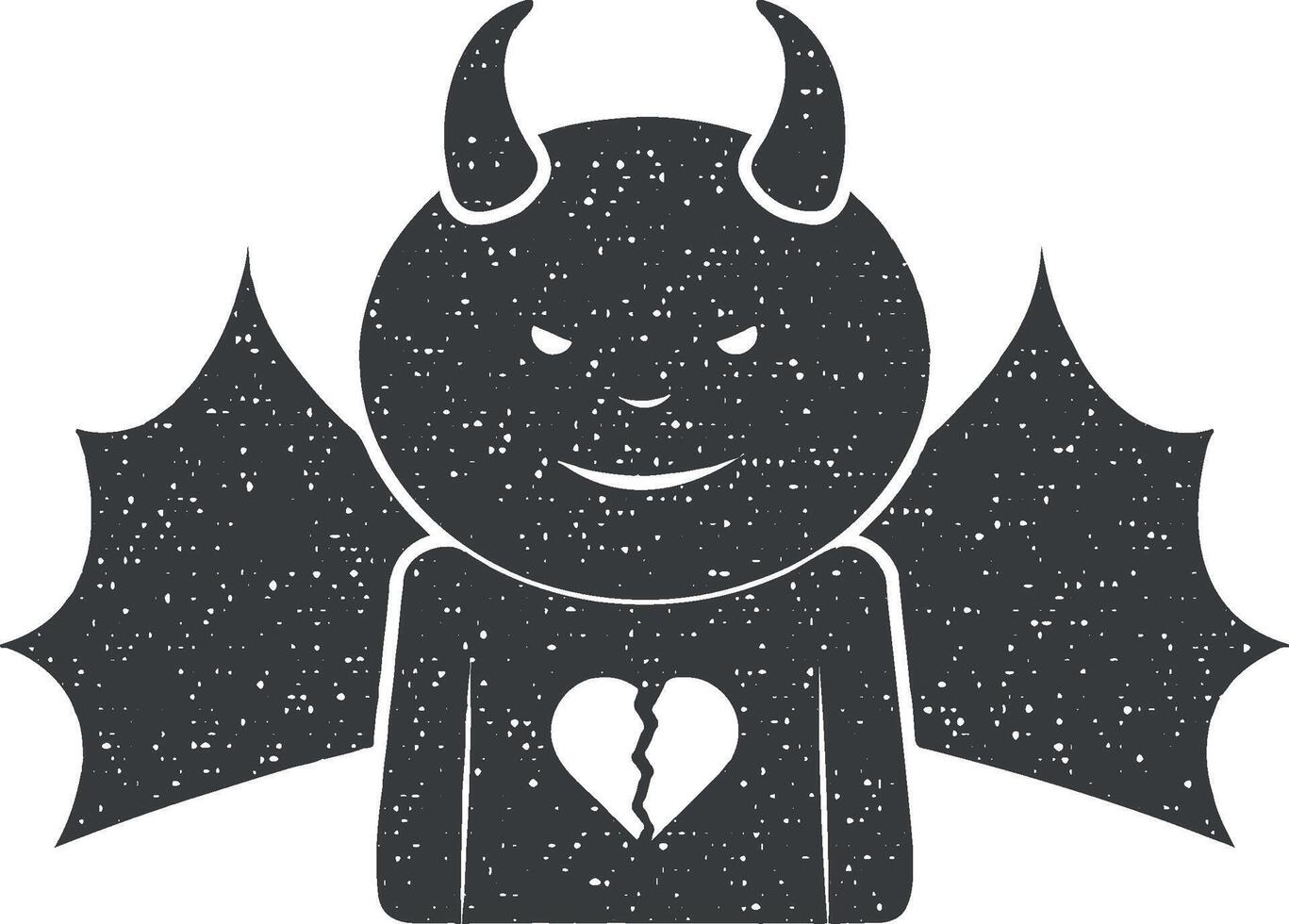 un demonio con un roto corazón vector icono ilustración con sello efecto