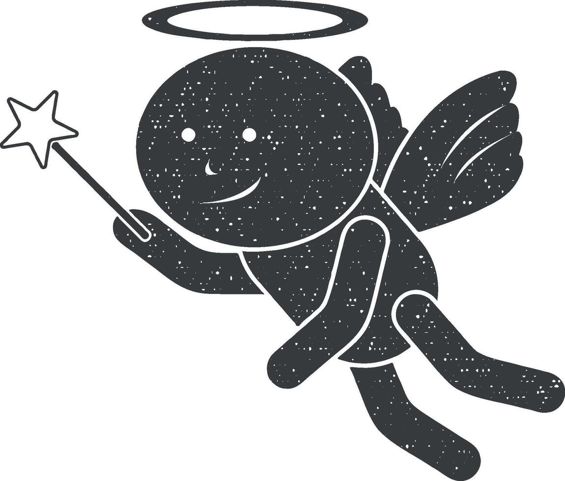 angel with a magic wand vector icon illustration with stamp effect