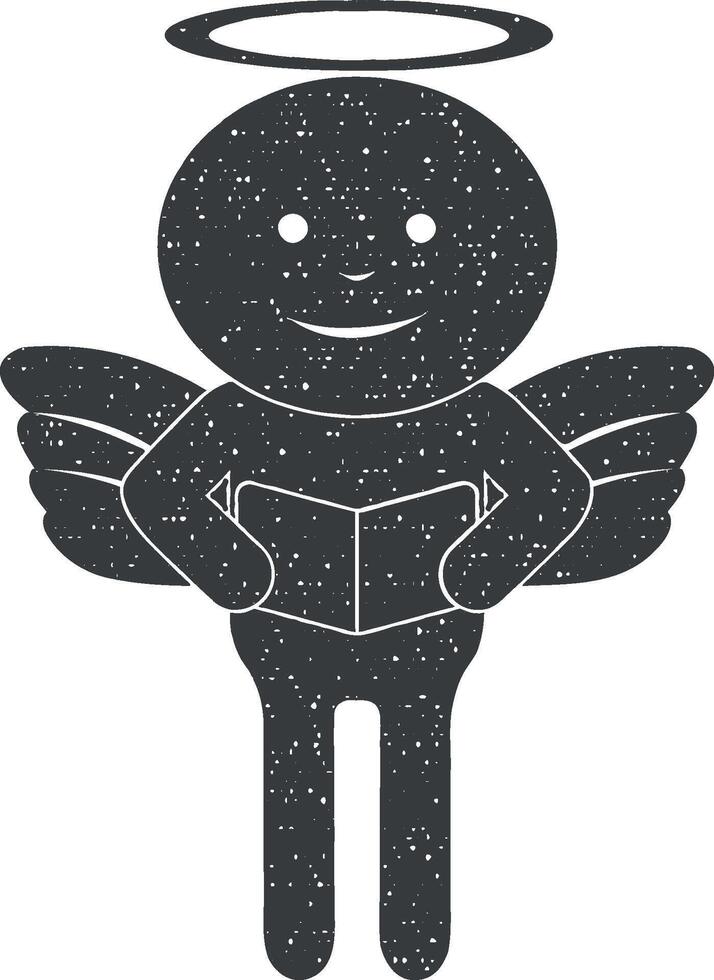 angel is reading a book vector icon illustration with stamp effect