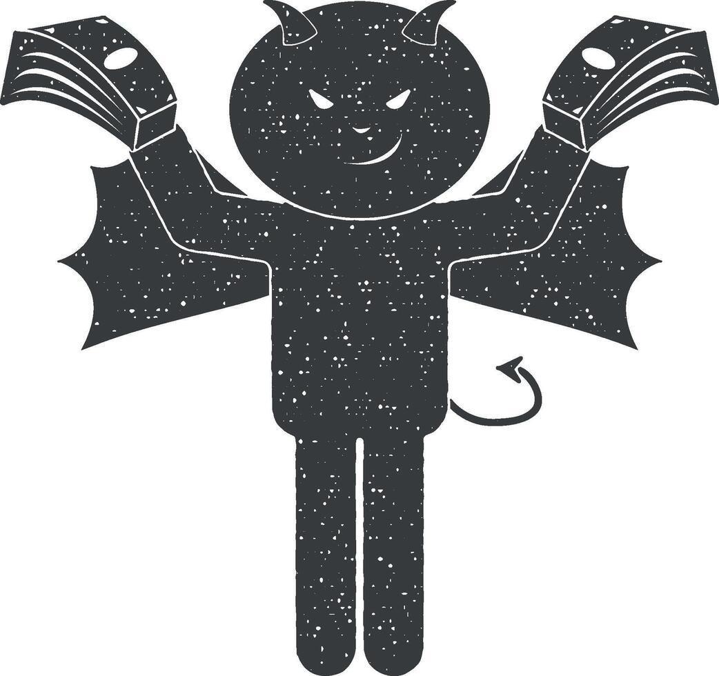 demon with money vector icon illustration with stamp effect