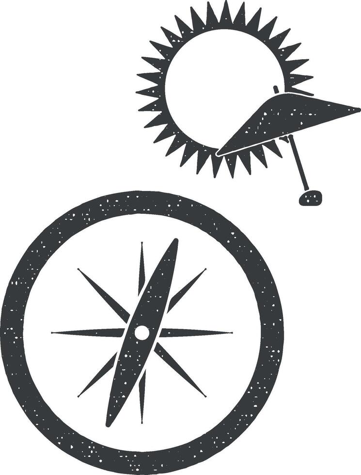 compass and sun vector icon illustration with stamp effect