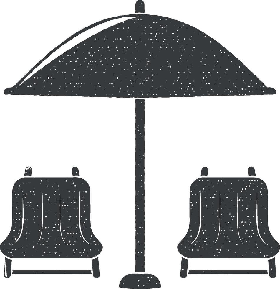 Dom tumbonas y paraguas vector icono ilustración con sello efecto