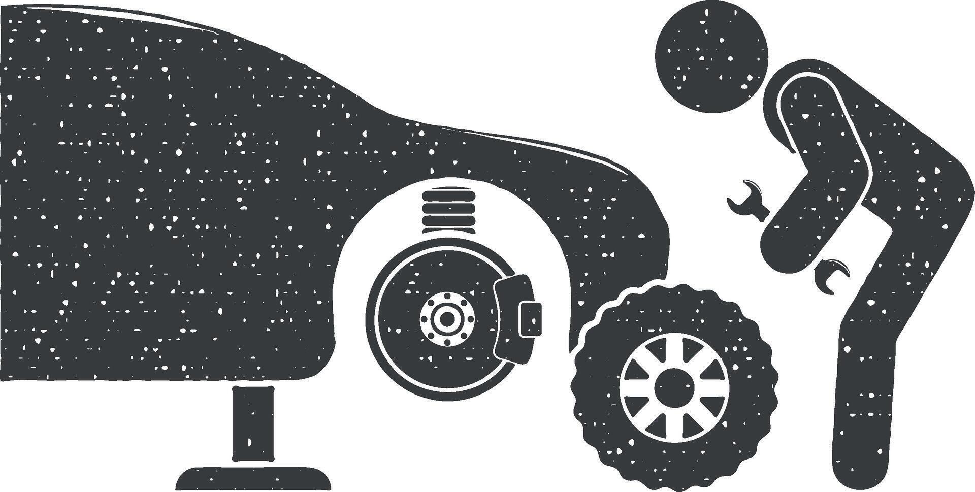 change of car wheels vector icon illustration with stamp effect