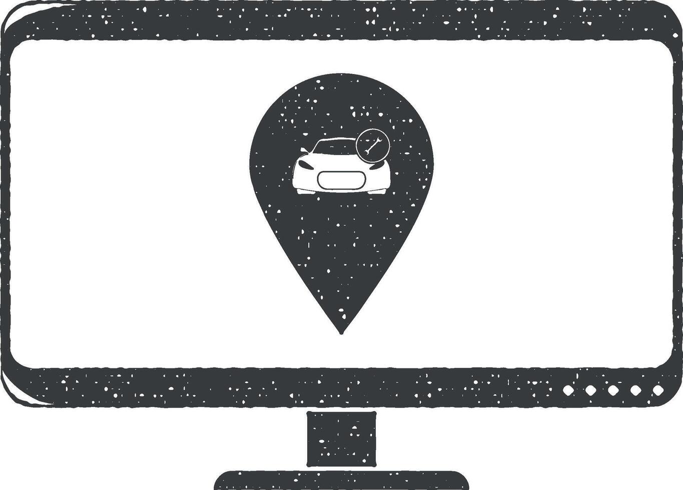 car repair point on the monitor vector icon illustration with stamp effect