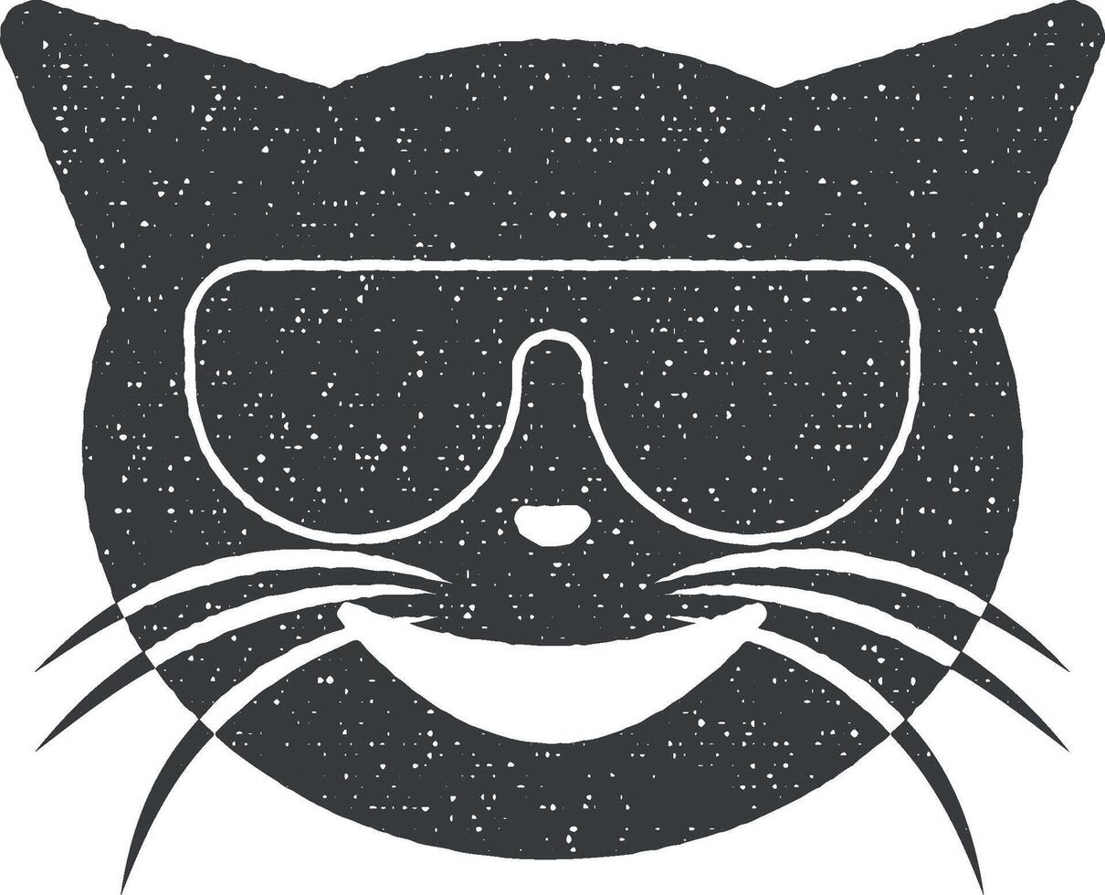 sunglasses cat vector icon illustration with stamp effect