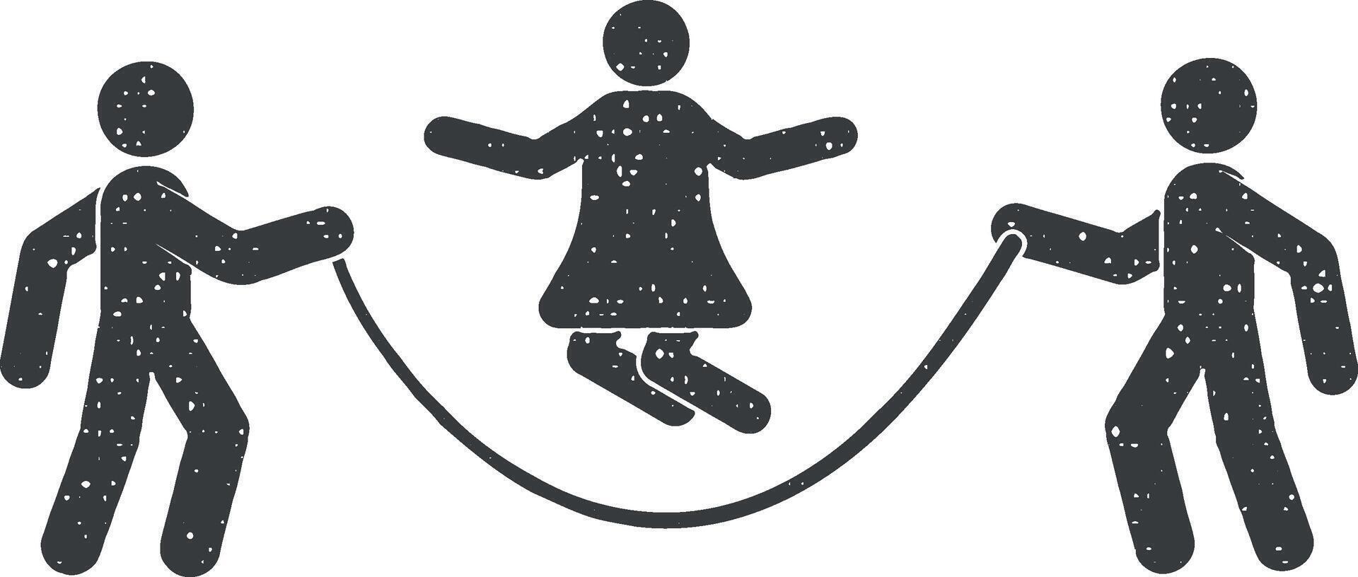 niños jugar el cuerda vector icono ilustración con sello efecto