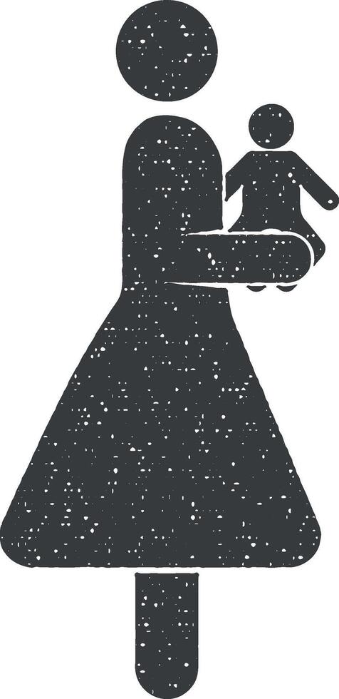mother holding an infant vector icon illustration with stamp effect