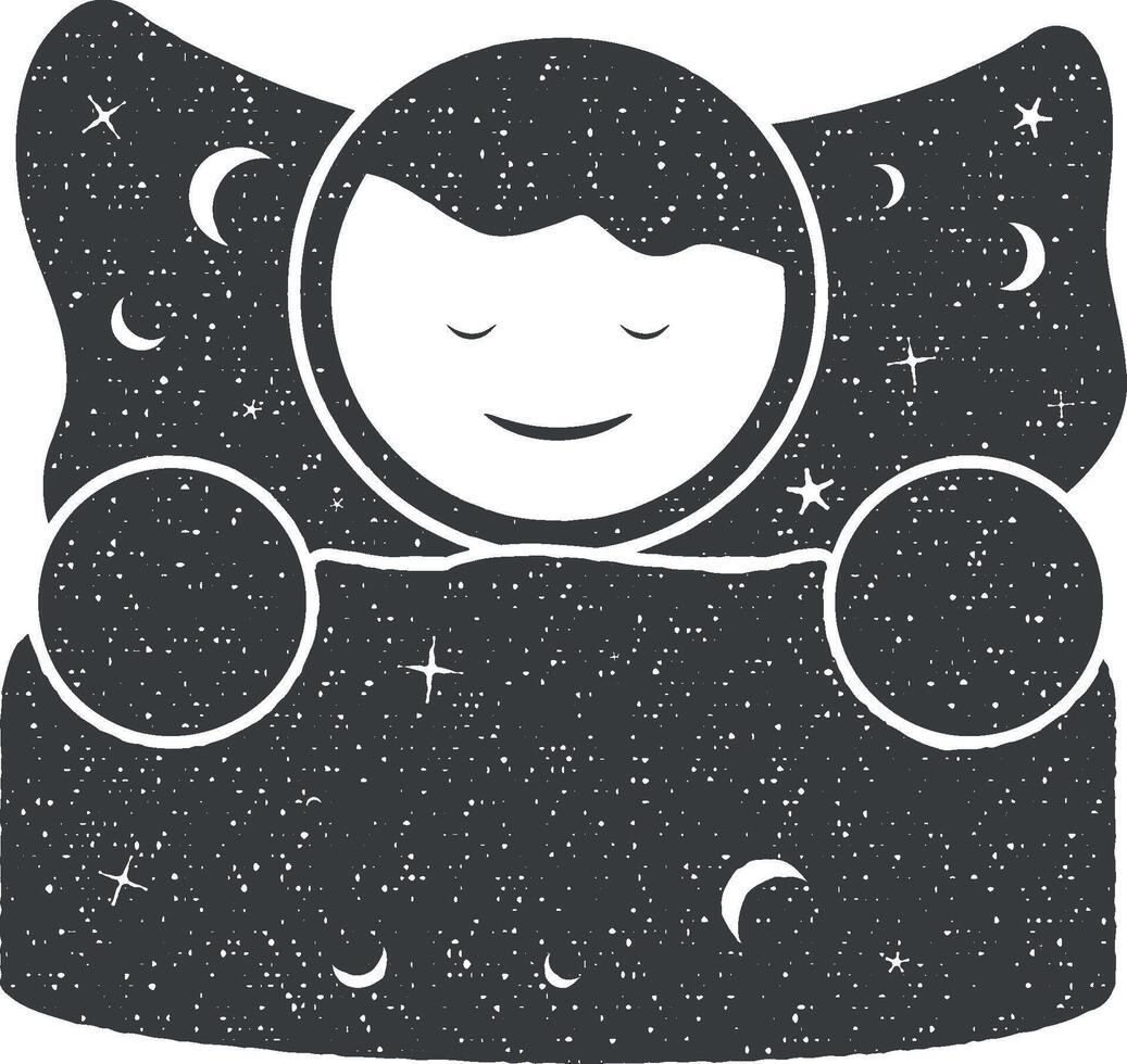 bebé en cama vector icono ilustración con sello efecto