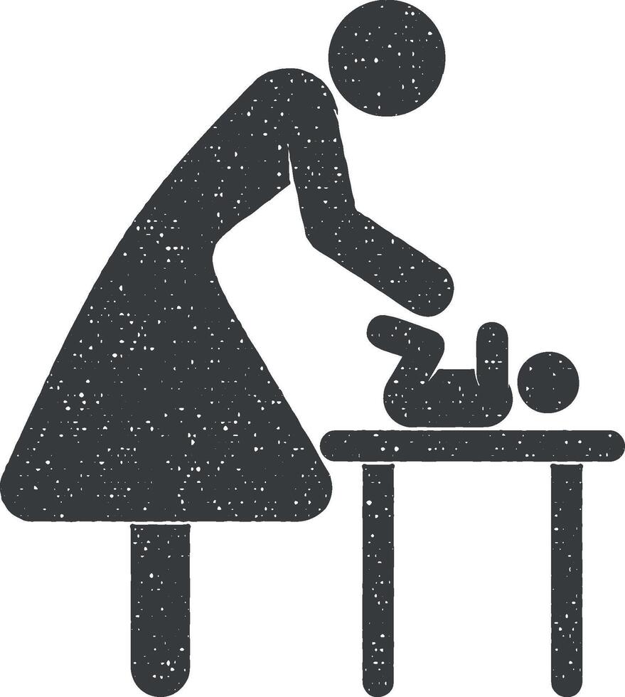 mother swaddles a child vector icon illustration with stamp effect
