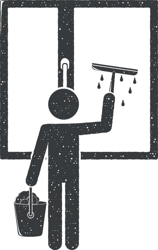 the man washes the windows vector icon illustration with stamp effect