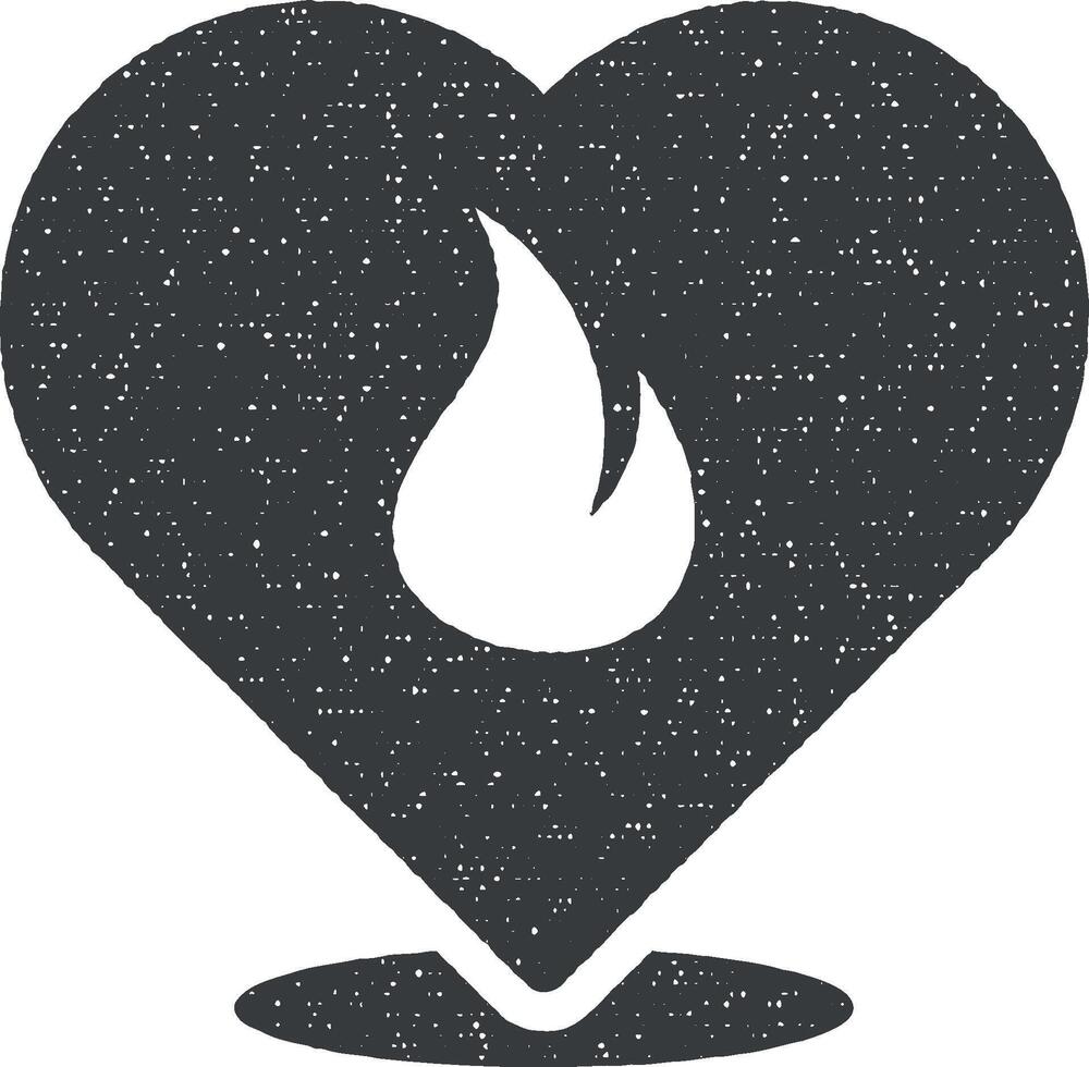 burning heart vector icon illustration with stamp effect