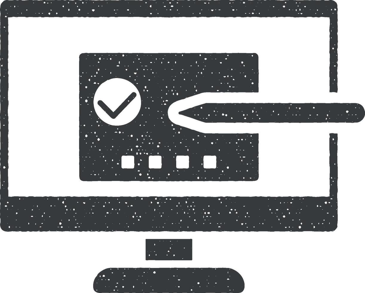 computer check vector icon illustration with stamp effect