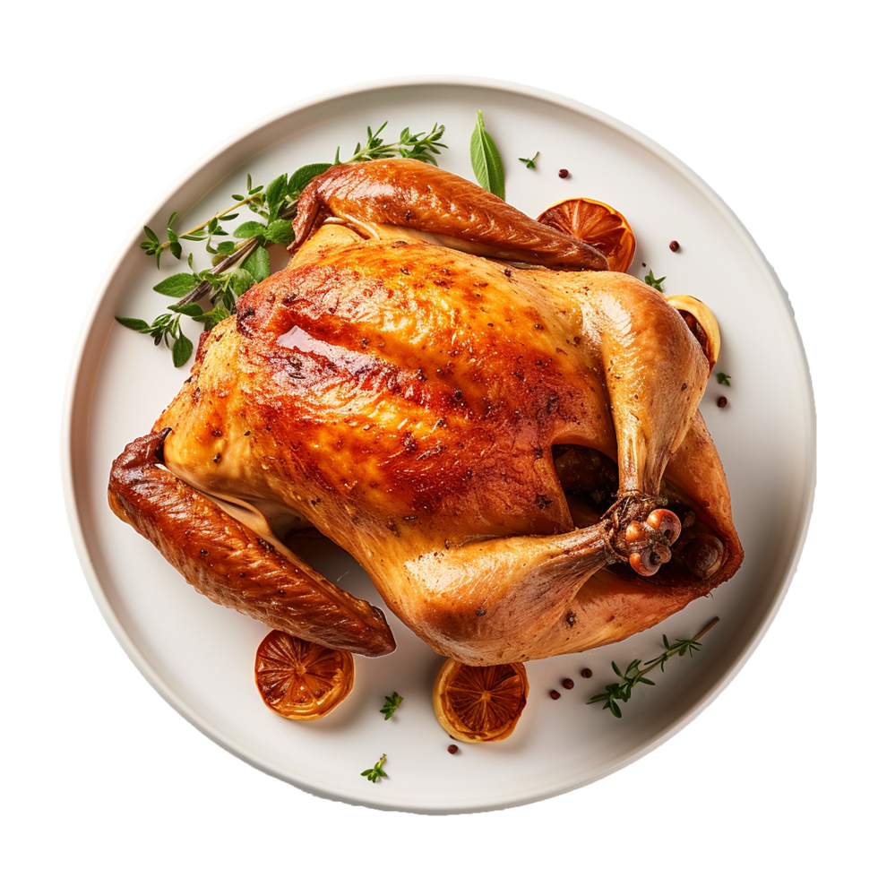 AI generated Chicken on a plate png isolated on transparent background