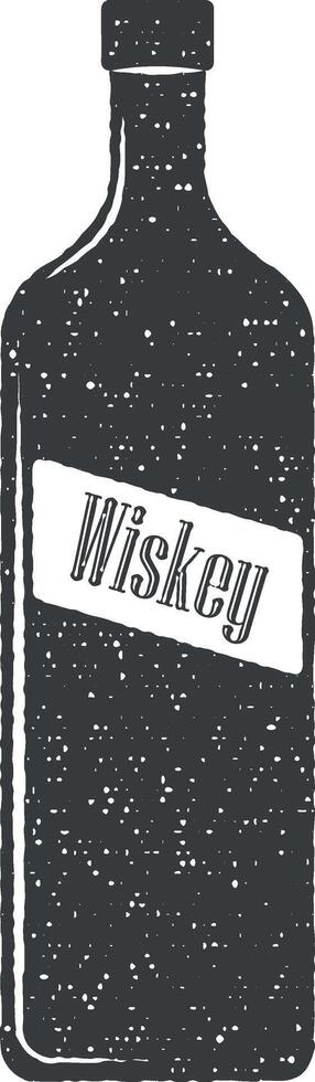 whisky botella vector icono ilustración con sello efecto