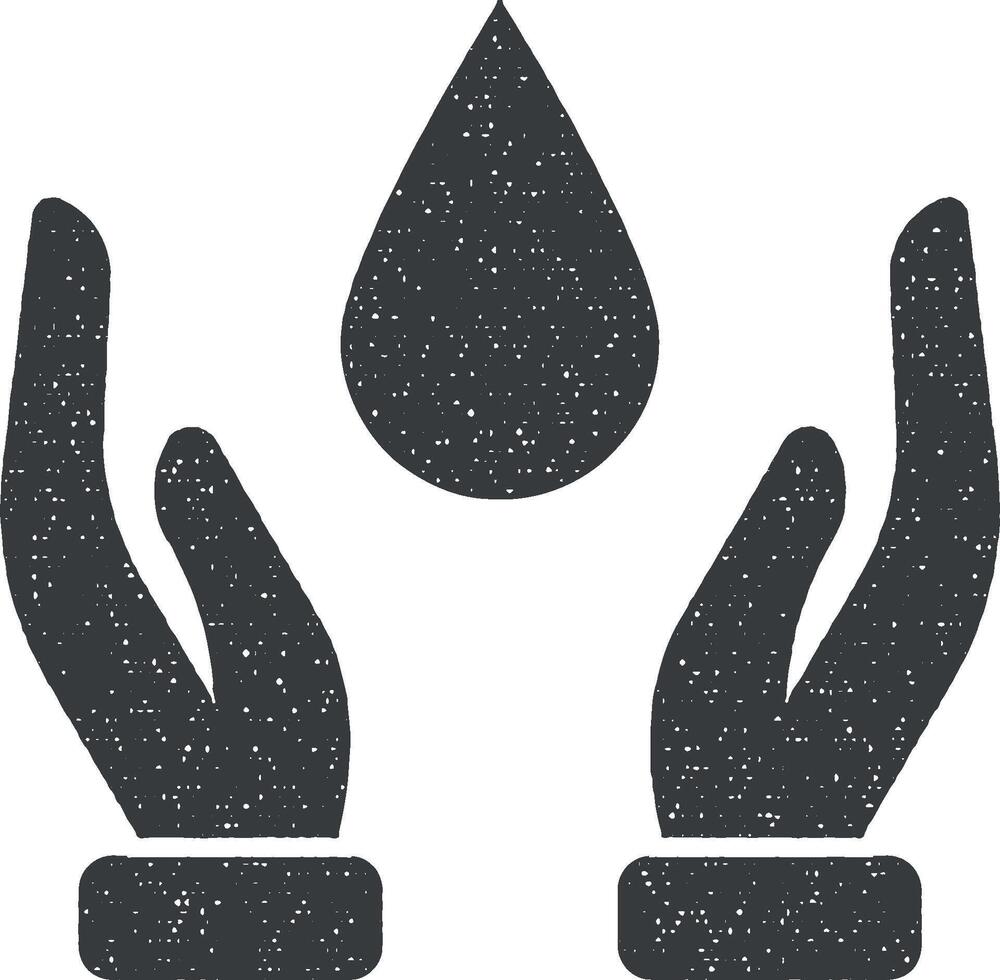 Hands, care, water drop vector icon illustration with stamp effect