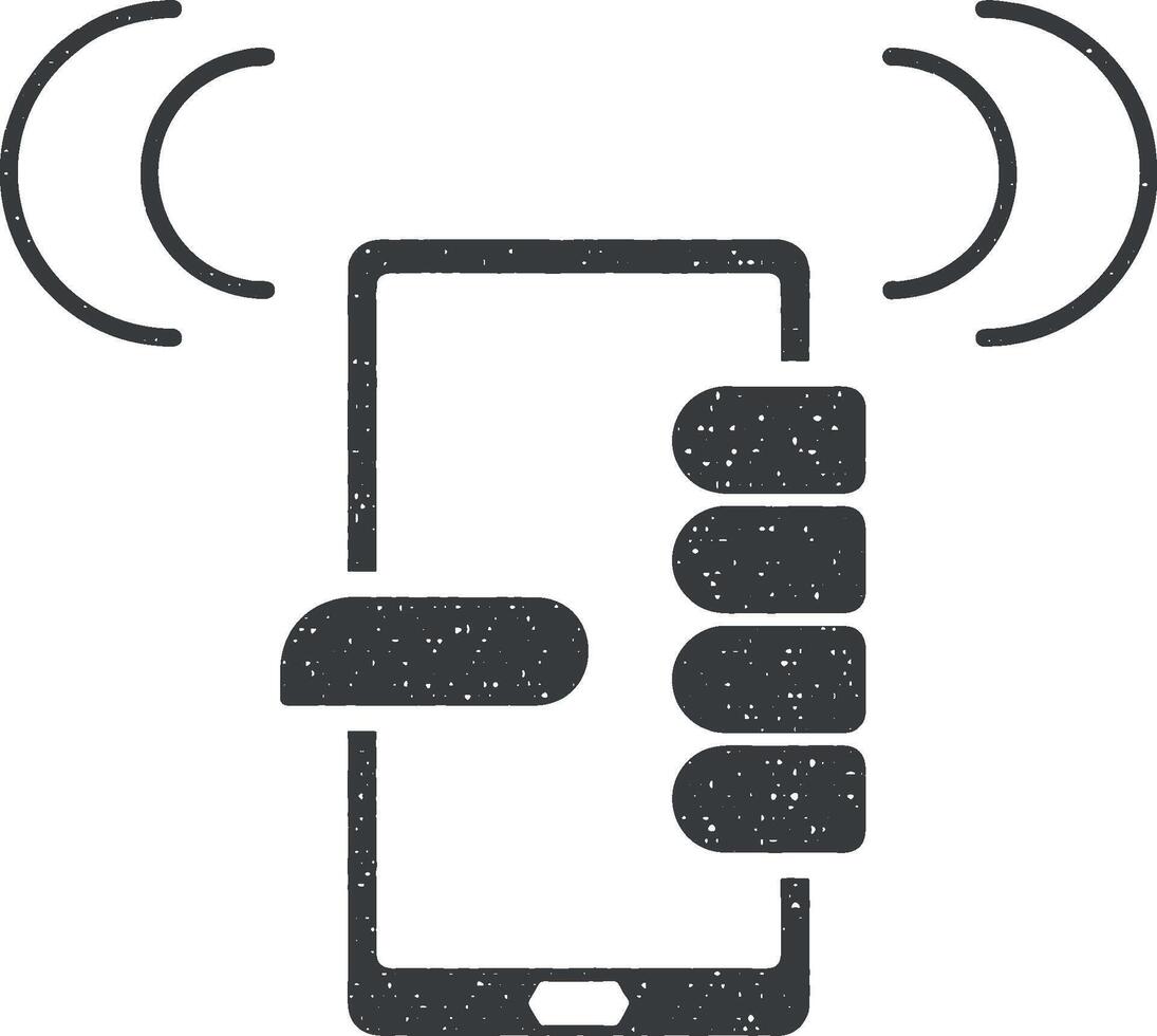phone in hand vector icon illustration with stamp effect