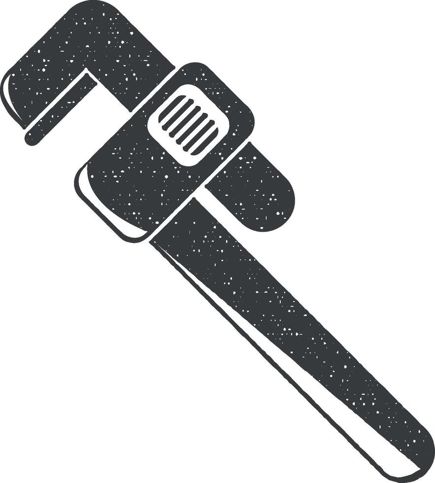 pipe wrench vector icon illustration with stamp effect