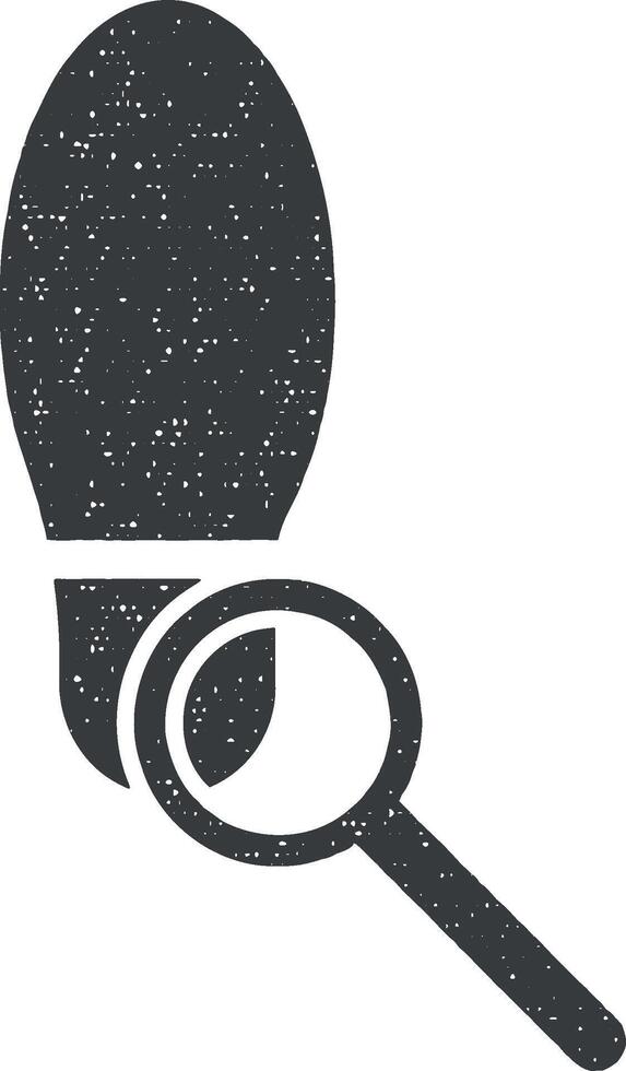 loupe and footprint shoe vector icon illustration with stamp effect