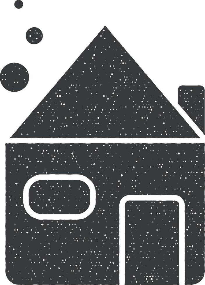 House, green vector icon illustration with stamp effect