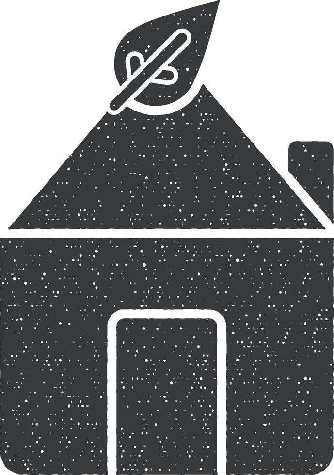 Green, home, leaf vector icon illustration with stamp effect