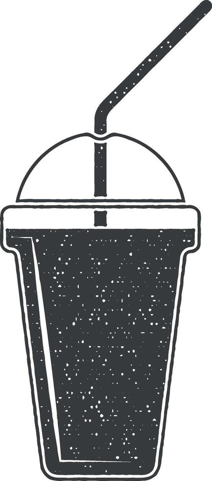 plastic cup with juice vector icon illustration with stamp effect