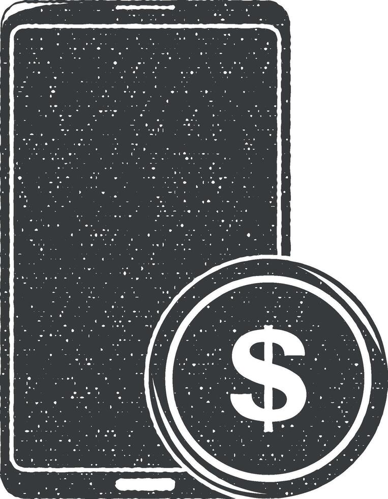 mobile phone and a penny dollar vector icon illustration with stamp effect