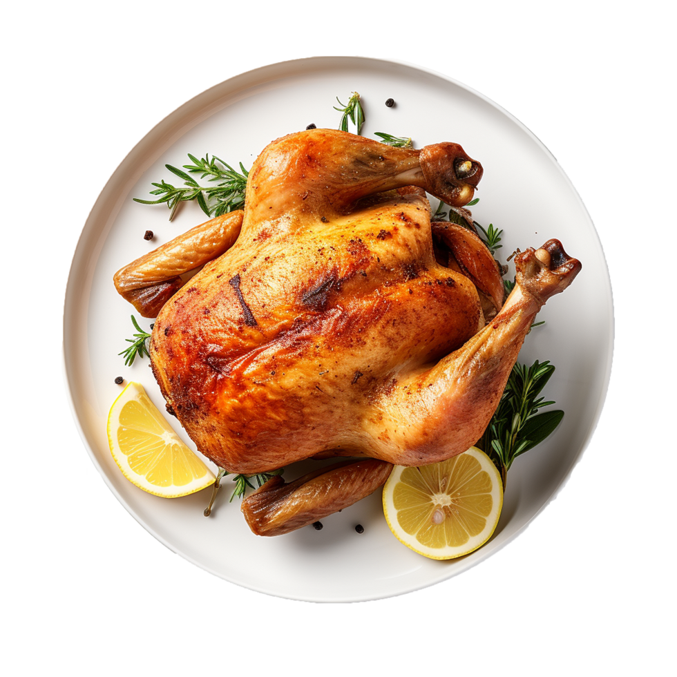 AI generated Chicken on a plate png isolated on transparent background