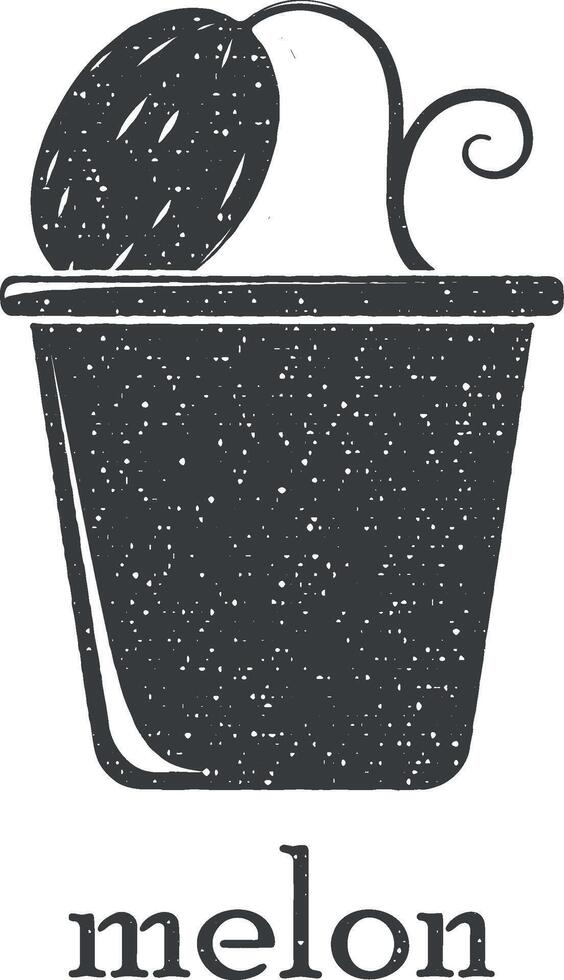 melon in pot vector icon illustration with stamp effect