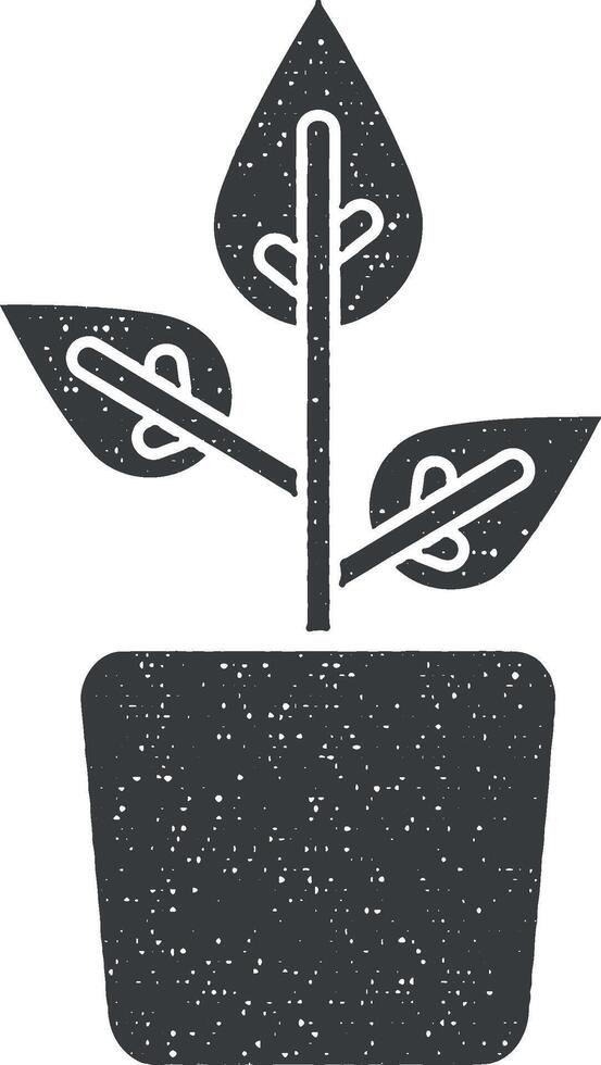 verde, planta, maceta vector icono ilustración con sello efecto